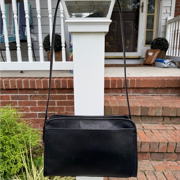 Vintage 90s Black Real Leather Shoulder Handbag Swagger Bag - Picture 7 of 12